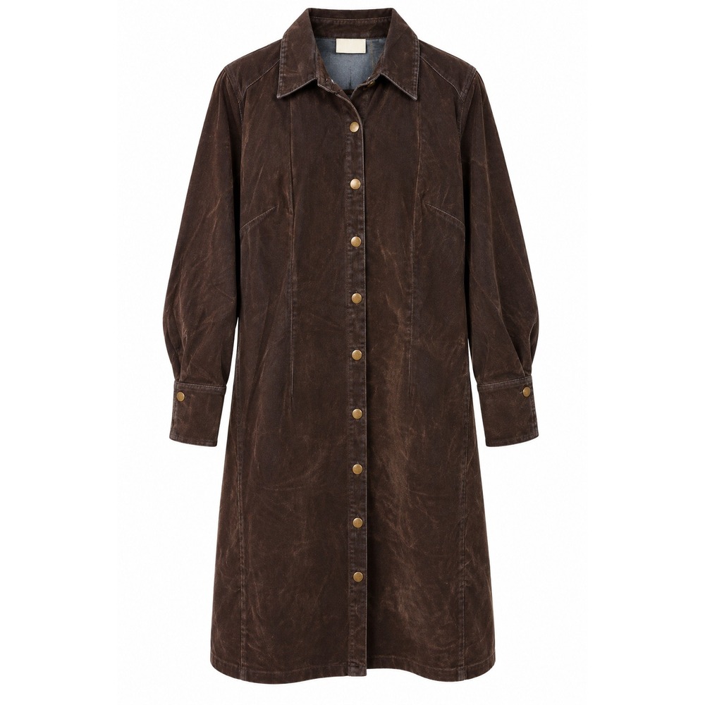 Faded Glory Brown Long Sleeve Button Front Dress Western Prairie Fall Women L